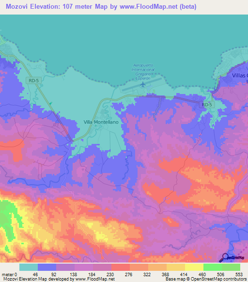 Mozovi,Dominican Republic Elevation Map