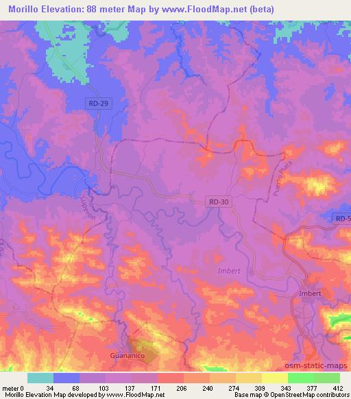 Morillo,Dominican Republic Elevation Map