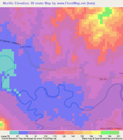 Morillo,Dominican Republic Elevation Map