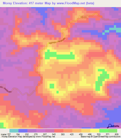 Morey,Dominican Republic Elevation Map