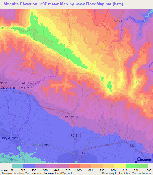 Moquita,Dominican Republic Elevation Map