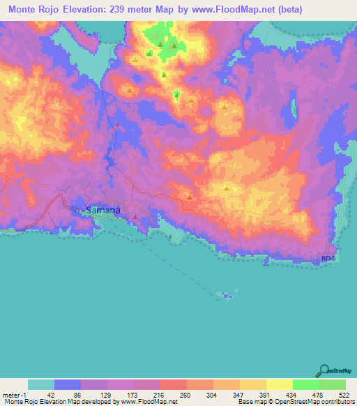 Monte Rojo,Dominican Republic Elevation Map