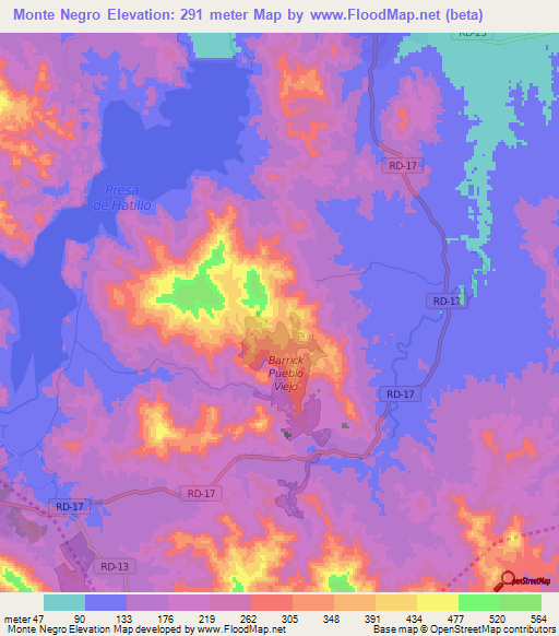 Monte Negro,Dominican Republic Elevation Map