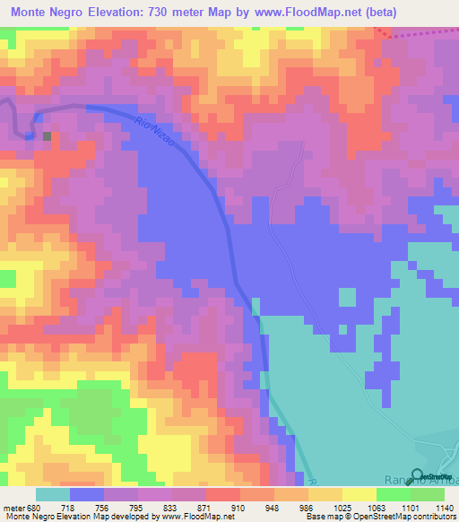 Monte Negro,Dominican Republic Elevation Map