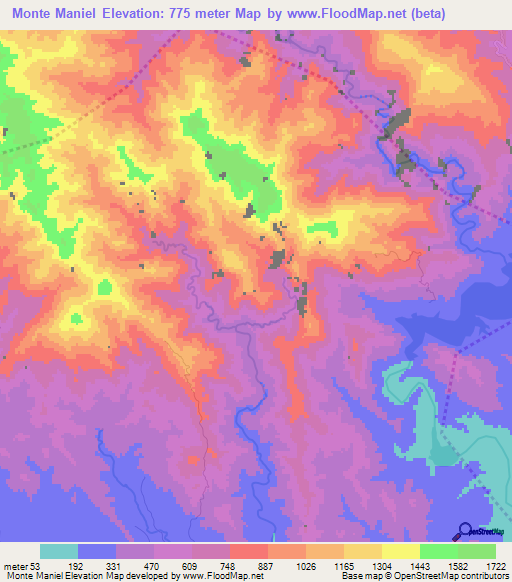 Monte Maniel,Dominican Republic Elevation Map