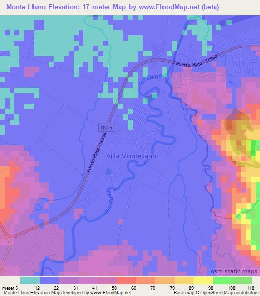 Monte Llano,Dominican Republic Elevation Map