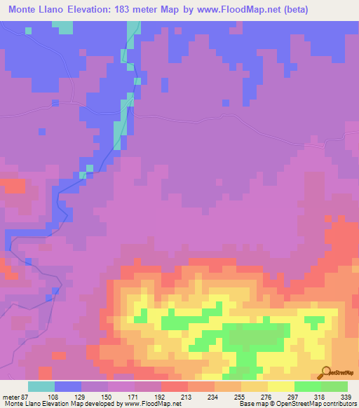 Monte Llano,Dominican Republic Elevation Map