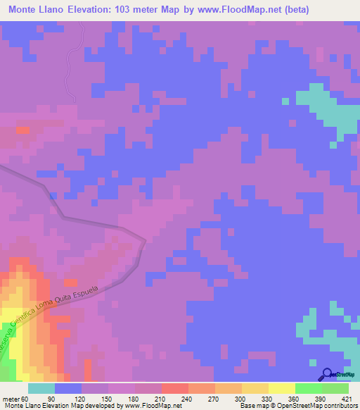 Monte Llano,Dominican Republic Elevation Map