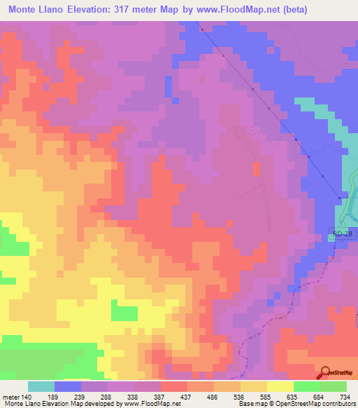 Monte Llano,Dominican Republic Elevation Map