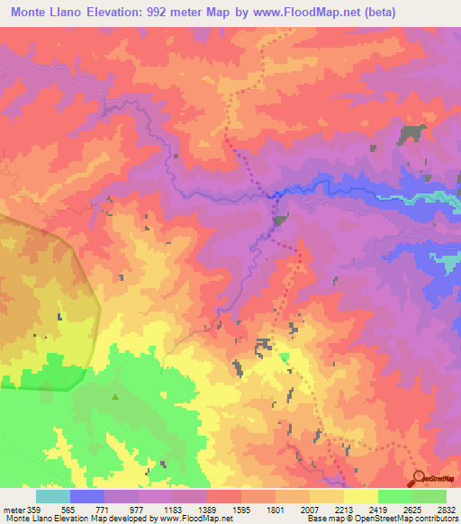 Monte Llano,Dominican Republic Elevation Map