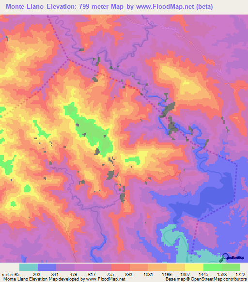 Monte Llano,Dominican Republic Elevation Map