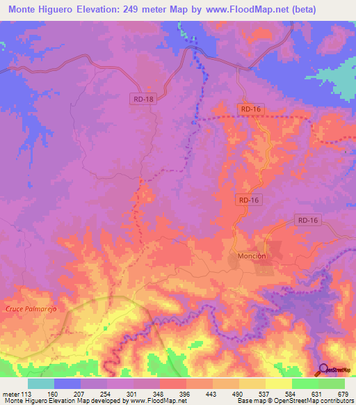 Monte Higuero,Dominican Republic Elevation Map