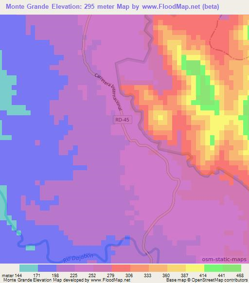 Monte Grande,Dominican Republic Elevation Map