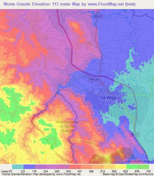 Monte Grande,Dominican Republic Elevation Map