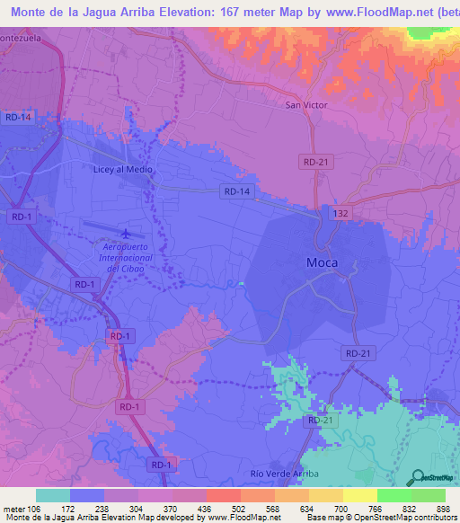 Monte de la Jagua Arriba,Dominican Republic Elevation Map