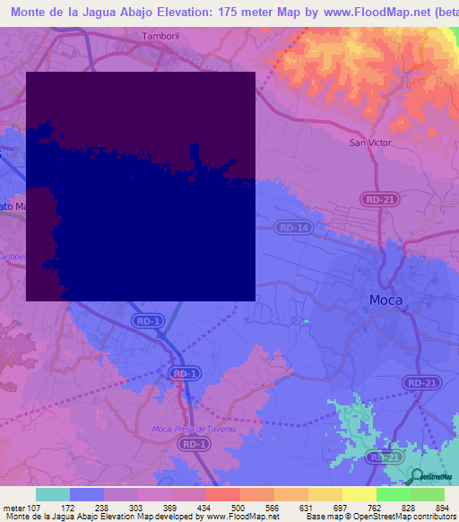 Monte de la Jagua Abajo,Dominican Republic Elevation Map