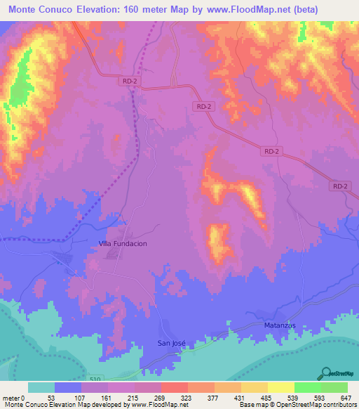 Monte Conuco,Dominican Republic Elevation Map