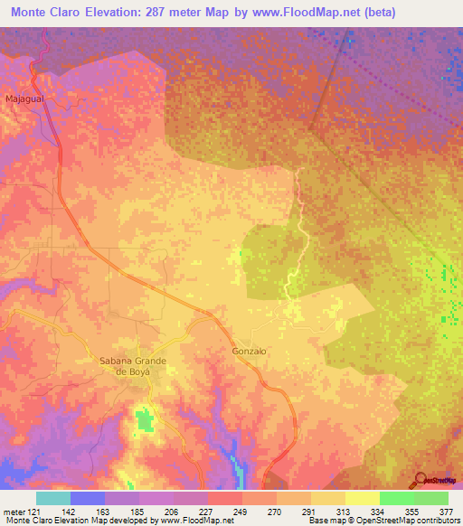 Monte Claro,Dominican Republic Elevation Map