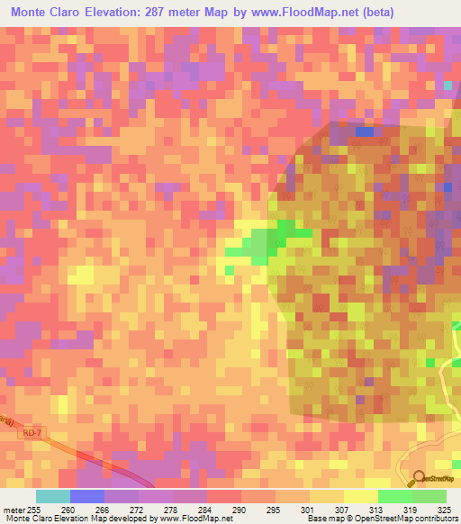 Monte Claro,Dominican Republic Elevation Map