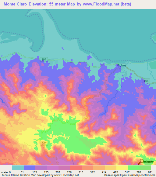 Monte Claro,Dominican Republic Elevation Map