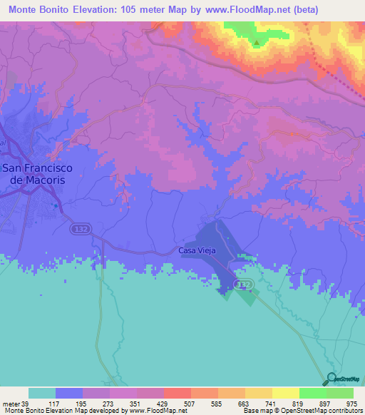 Monte Bonito,Dominican Republic Elevation Map