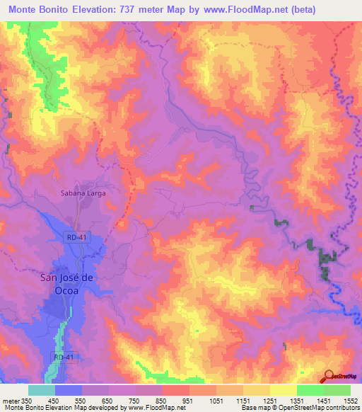 Monte Bonito,Dominican Republic Elevation Map