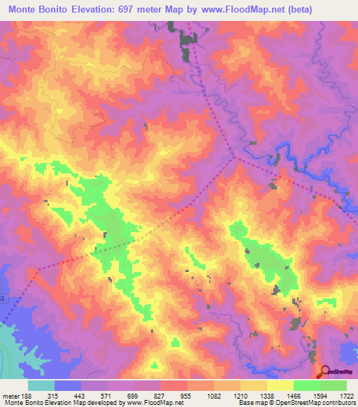 Monte Bonito,Dominican Republic Elevation Map