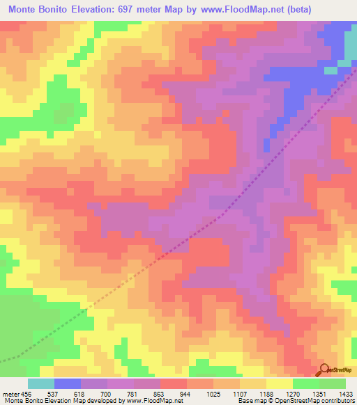 Monte Bonito,Dominican Republic Elevation Map