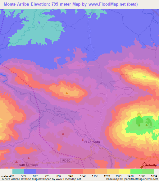 Monte Arriba,Dominican Republic Elevation Map