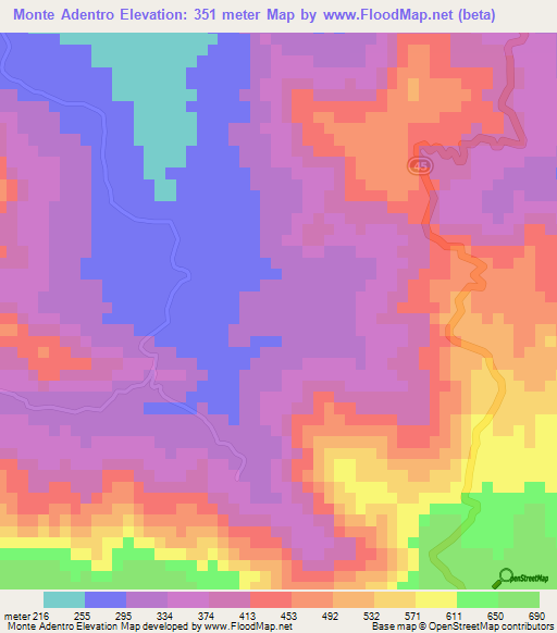 Monte Adentro,Dominican Republic Elevation Map