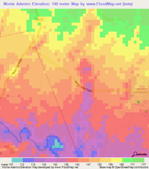 Monte Adentro,Dominican Republic Elevation Map