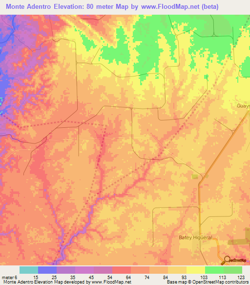 Monte Adentro,Dominican Republic Elevation Map