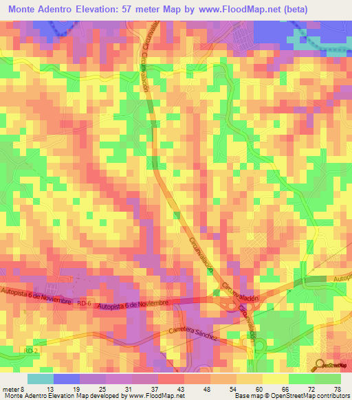 Monte Adentro,Dominican Republic Elevation Map