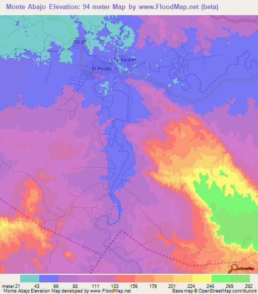 Monte Abajo,Dominican Republic Elevation Map