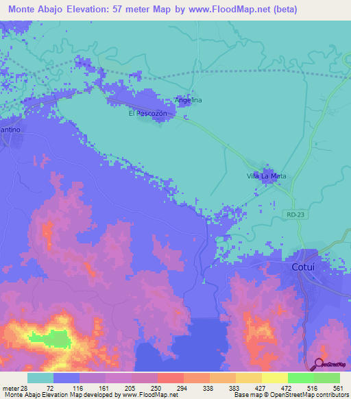 Monte Abajo,Dominican Republic Elevation Map