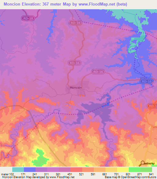 Moncion,Dominican Republic Elevation Map