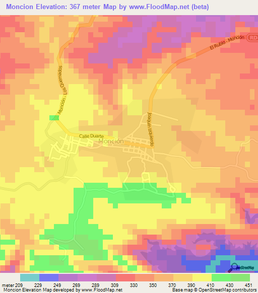 Moncion,Dominican Republic Elevation Map