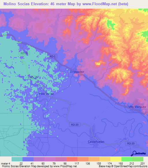 Molino Socias,Dominican Republic Elevation Map