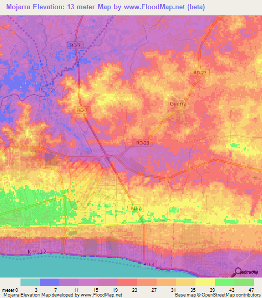 Mojarra,Dominican Republic Elevation Map