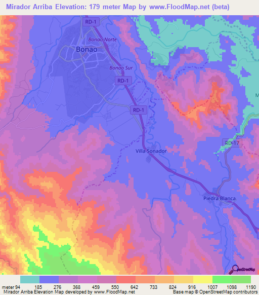 Mirador Arriba,Dominican Republic Elevation Map