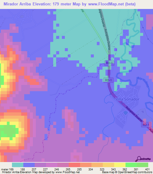 Mirador Arriba,Dominican Republic Elevation Map