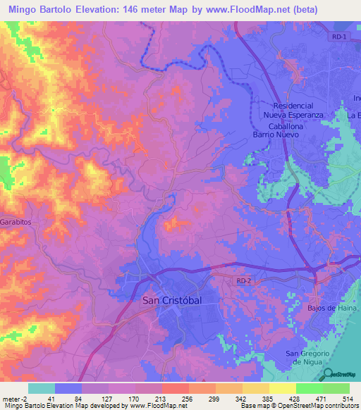 Mingo Bartolo,Dominican Republic Elevation Map