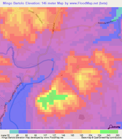 Mingo Bartolo,Dominican Republic Elevation Map