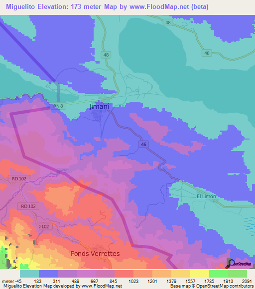 Miguelito,Dominican Republic Elevation Map