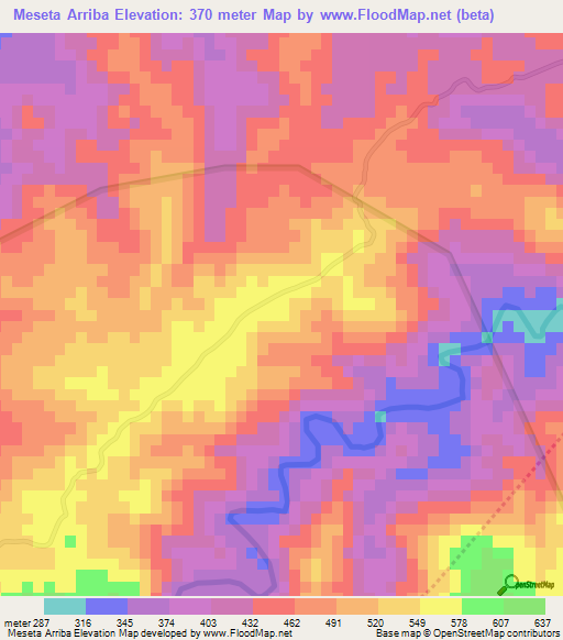 Meseta Arriba,Dominican Republic Elevation Map