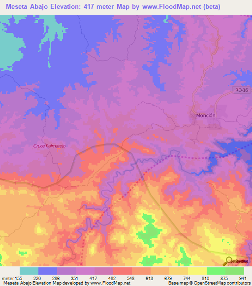 Meseta Abajo,Dominican Republic Elevation Map