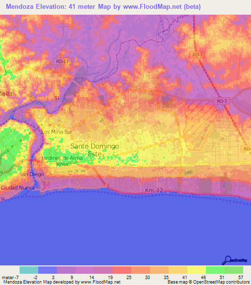 Mendoza,Dominican Republic Elevation Map