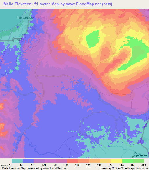 Mella,Dominican Republic Elevation Map