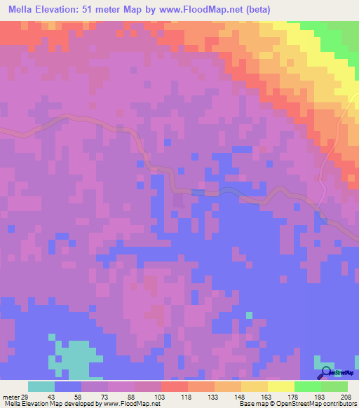 Mella,Dominican Republic Elevation Map