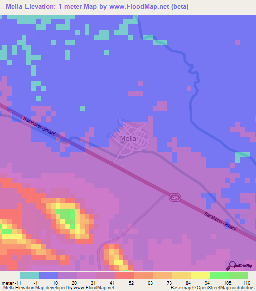 Mella,Dominican Republic Elevation Map